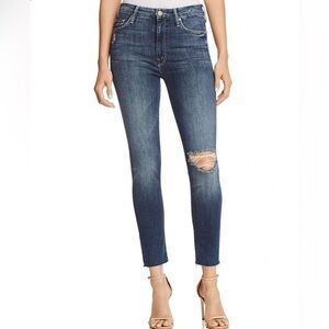 Mother Size 25 • High Waisted Looker Ankle Fray Close To The Edge Blue Jeans.
